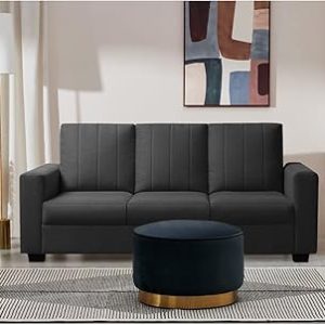 Sidhatva Guild Design Living Room Furniture Set Single Armrest Sofa and Two-Seater Loveseat Sofa Linen Fabric Upholstered Sofa Set, Black