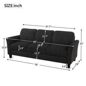 Sidhatva Guild Design Living Room Furniture Set Single Armrest Sofa and Two-Seater Loveseat Sofa Linen Fabric Upholstered Sofa Set, Black